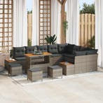 vidaXL Tuinbankenset 13 pcs Grijs Poly Riet en Poedercoated, Verzenden, Nieuw, Rotan, 3 zitplaatsen