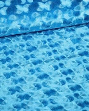Stretch Velours Embossed Cirkels Blauw, Nieuw, Blauw