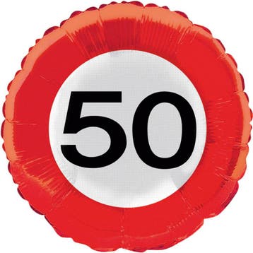 Folieballon Verkeersbord 50 jaar - 43cm, Hobby en Vrije tijd, Feestartikelen, Ophalen of Verzenden, Nieuw