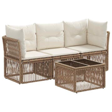 vidaXL Tuinbankenset 4 pcs Beige poly rattan, Verzenden, Nieuw, 4 zitplaatsen