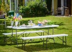 Biertafelset 3 delig inklapbaar Kunststof Wit 183cm, Tuin en Terras, Picknicktafels, Verzenden, Nieuw