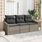 vidaXL Bankstel met kussen 3 pcs Grijs poly rattan, Verzenden, Nieuw, Rotan, 3 zitplaatsen
