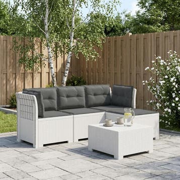 vidaXL 4-Persoons Tuinbank met Kussens Rieten Look PP Wit, Verzenden, Nieuw