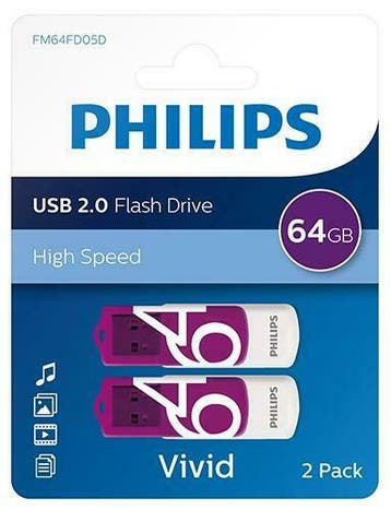 Philips | USB Stick | 64 GB | USB 2.0 | Vivid | 2 Stuks, Computers en Software, USB Sticks, Verzenden, Nieuw
