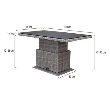 Miami–Florida lounge-diningtafel 140x85xH47-71 cm in hoogte, Ophalen of Verzenden, Nieuw, Wicker