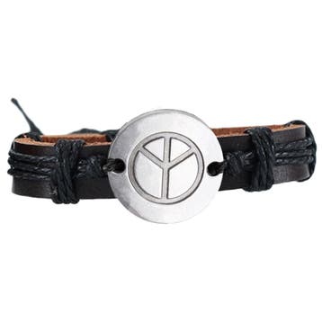 Fako Bijoux - Armband - Leder - Peace Rond - Zwart, Verzenden, Nieuw