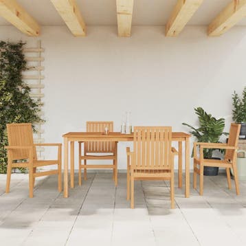 vidaXL 5-delige Tuinset massief teakhout, 4 zitplaatsen, Verzenden, Nieuw, Tuinset