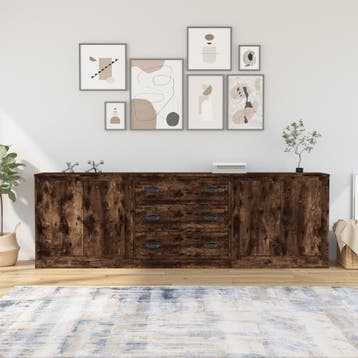 vidaXL Dressoirs 3 st bewerkt hout gerookt eikenkleurig, Verzenden, Nieuw, Overige houtsoorten