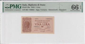 Italië. - 1 Lira - 1944 - Serie 001 - Pick 29a, Gigante