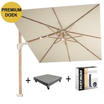 Challenger T2 premium parasol 350x260 cm teak champagne met, Tuin en Terras, Ophalen of Verzenden, Nieuw