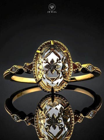 Ovale kwartsring - 925 sterlingzilver - goudverguld -