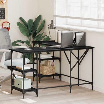 vidaXL Bureau Zwart Eiken 139 x 139 x 75 cm Bewerkt hout, Huis en Inrichting, Bureaus, Verzenden, Nieuw