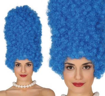 Marge Simpson pruik blauwe krullen, Verzenden, Nieuw, Feestartikel