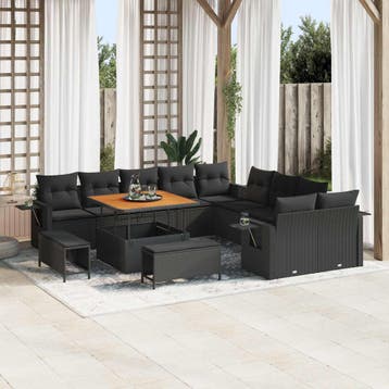 vidaXL Tuinbankenset 13 st Zwart poly rattan, Verzenden, Nieuw, Rotan, 3 zitplaatsen