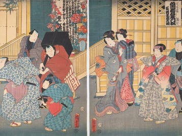 KUNISADA • Kaomise Nieuwjaarsgroeten • Triptiek • Japanse