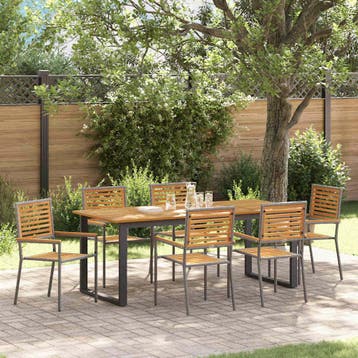 vidaXL Tuin eettafelset 7 st Grijs Massief Acaciahout, Verzenden, Nieuw, 7 zitplaatsen