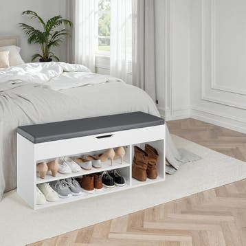Schoenenkast Natalya met zitkussen 104x30x49cm - wit, Verzenden, Nieuw