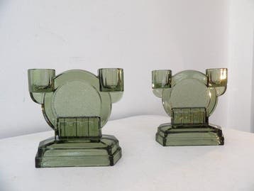 Val Saint Lambert - Charles Graffart - Kandelaar (2) - Glas, Antiek en Kunst, Antiek | Glas en Kristal