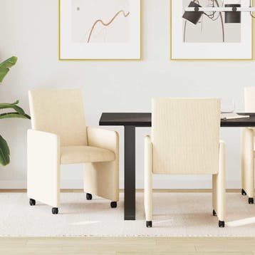 vidaXL Eetkamerstoelen met Wieltjes 2 st Katoenen stof Crème, Huis en Inrichting, Verzenden, Nieuw