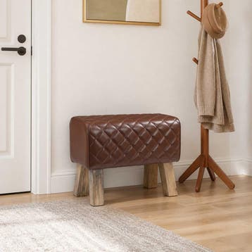 vidaXL Bank 60 x 30 x 45 cm Echt Leer Bruine diamant, Verzenden, Nieuw