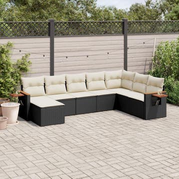 vidaXL 8-delige Loungeset met kussens poly rattan zwart, Verzenden, Nieuw, Loungeset