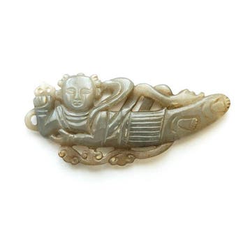 Oud-Chinees jade (? ) harde groene steen Liegende hofdame