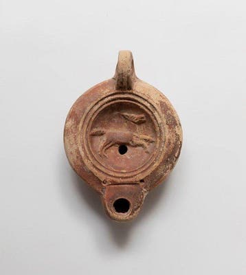Oud-Romeins Terracotta-olielamp met hond Met Spaanse, Verzamelen