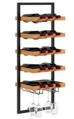 Wand Wijnrek 5 Lagen – Houten en Stalen Flessenrek met Glash, Verzenden, Nieuw