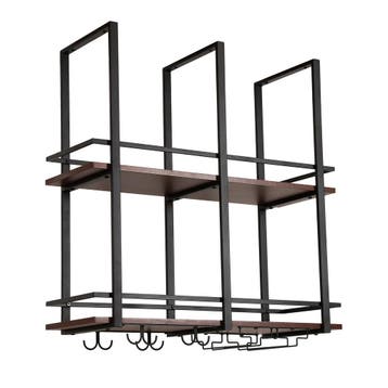 Wijnrek Hubro zwart en walnootkleurig 80x30x85 cm [en.casa], Verzenden, Nieuw