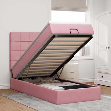 vidaXL Ottoman bed met matrassen 90x200cm fluweel roze, 90 cm, Eenpersoons, Verzenden, Nieuw