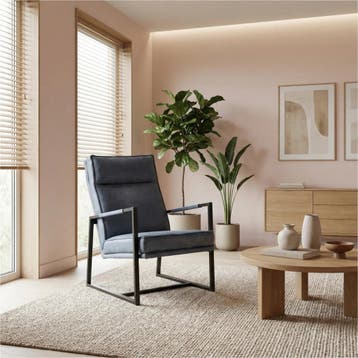 Leren fauteuil Square - Kenia Denim (blauw), Nieuw, Ophalen of Verzenden, 50 tot 75 cm, Industrieel, Modern