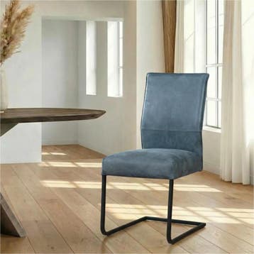 Leren eetkamerstoel Remix - Kenia Denim (blauw) - Sledepoot, Ophalen of Verzenden, Nieuw, Leer, Industrieel, Modern