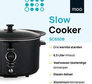MOA 6,5L Slowcooker met Timer - 3 Warmtestanden - Ø 24,5cm, Verzenden, Zo goed als nieuw