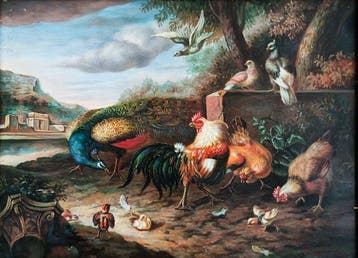 Italiaanse school (XX) - Scena di Cortile con Pavone e, Antiek en Kunst, Kunst | Schilderijen | Klassiek
