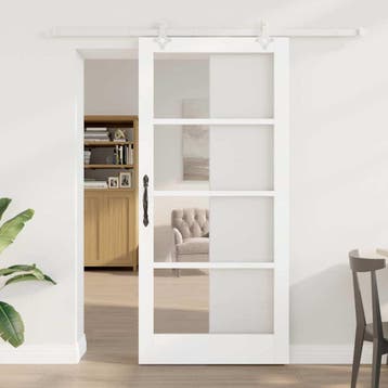 vidaXL Schuifdeur 93 x 202 cm Massief grenenhout en glas Wit, Verzenden, Nieuw