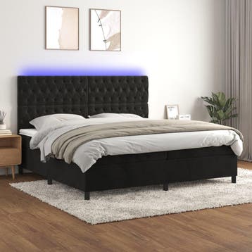 vidaXL Boxspring met matras en LED fluweel zwart 200x200 cm, Verzenden, Zwart, Overige maten, 200 cm
