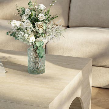 Salontafel Vivatka vierkant 80x80x37 cm travertijn [en.casa], Huis en Inrichting, Tafels | Salontafels, Verzenden, Nieuw