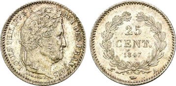 25 Centimes 1847, Paris Frankreich Louis Philippe, 1830-1848, Verzenden