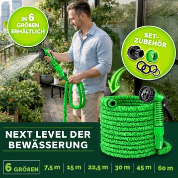 Flexibele Tuinslang - Inc. sproeikop - 45 meter - Groen, Tuin en Terras, Verzenden, Zo goed als nieuw