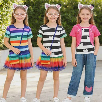 Meisjes Kleding Set: Zwart-Wit Katten T-shirt & Regenboog Tu, Kinderen en Baby's, Verzenden, Nieuw