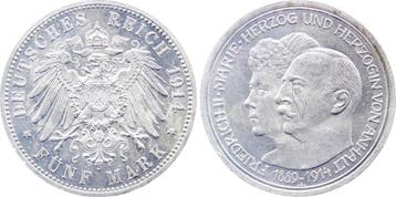 Duitsland 5 Mark Anhalt zilverne Hochzeit 1914 A vz/stgl..., Verzenden