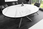 Uitschuifbare eettafel MIKADO 120-160cm wit keramiek ovaal, Ophalen of Verzenden, Nieuw