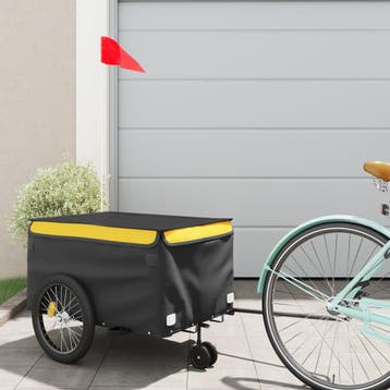vidaXL Fietstrailer 30 kg ijzer zwart en geel, Fietsen en Brommers, Fietsaccessoires | Aanhangers en Karren, Verzenden, Nieuw