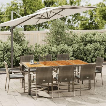 vidaXL 9-delige Tuinset met kussens poly rattan grijs, Verzenden, Nieuw, 8 zitplaatsen, Tuinset