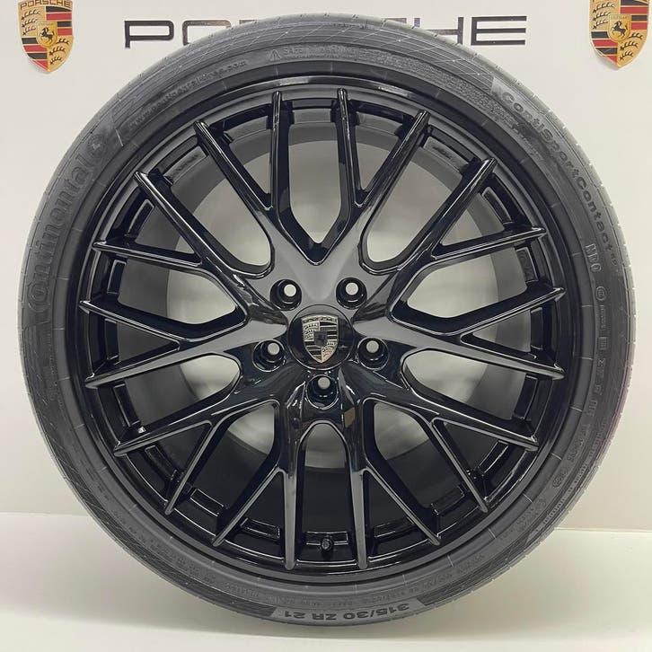 Porsche Panamera (971) 21inch SportDesign zwart met banden, Auto-onderdelen, Banden en Velgen, 21 inch, Zomerbanden, 315 mm, Personenwagen