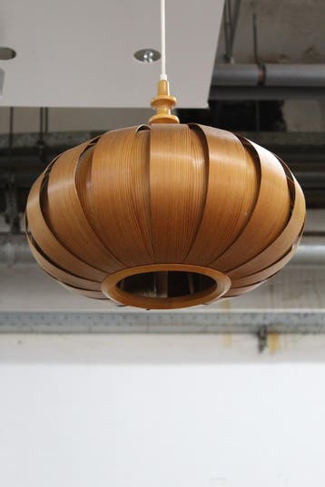 Mid century houten hanglamp, Nieuw
