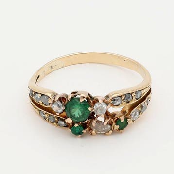 Ring - 14 karaat Geel goud - Diamant - Smaragd, Nieuw