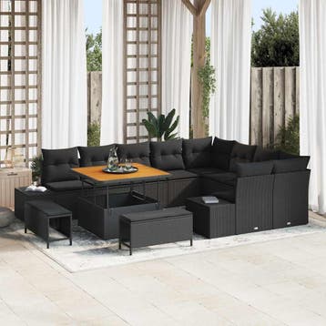 vidaXL Tuinbankenset 12 st 11-Aantal zitplaatsen Zwart Poly, Verzenden, Nieuw, 2 zitplaatsen