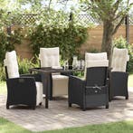 vidaXL Tuin eettafelset met kussen 5 pcs Zwart poly rattan, Verzenden, Nieuw, Rotan, 5 zitplaatsen