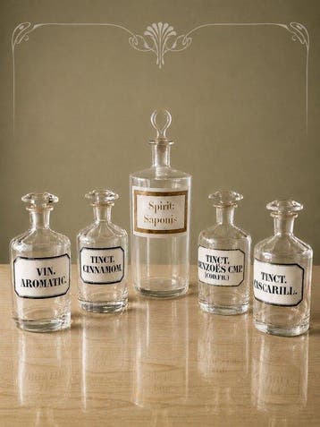 Antique Apothecary Pharmacy Bottles Set of 5 – Tinctures &, Antiek en Kunst